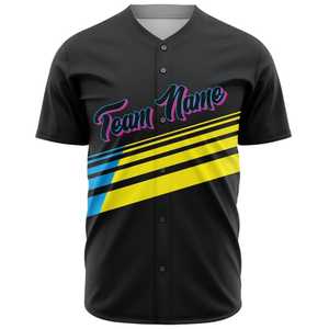 Camiseta de Béisbol para Hombre, Manga Corta, Rayas Negras, Amarillas y Azules, Impresión del Nombre del Equipo, Cierre de Botones, Poliéster que Absorbe la Humedad - Product Image 1