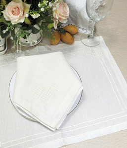 Ensemble de sets de table et serviettes de luxe personnalisés, lavables, brodés, à motif géométrique, fins, 100% lin ivoire, pour mariage bohème - Product Image 2