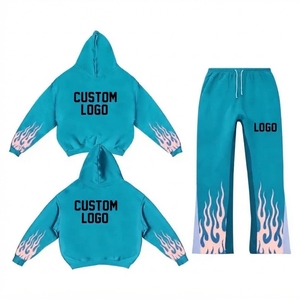 High Quality Flared Tracksuit Custom logo Streetwear Long Sleeve <b>Plain</b> <b>Hoodies</b> Flare Tracksuit for Men - Product Image 6