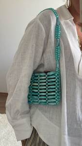 Sac fourre-tout tissé à la main avec perles, style bohème, accessoire de plage extérieur, 100 % artisanal, motif couleur naturelle - Product Image 3