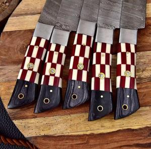 Cuchillos de chef de Damasco de 5 piezas, hechos a mano, de alta calidad, diseño estadounidense, con mango personalizado, para usos múltiples y ecológicos. - Product Image 4