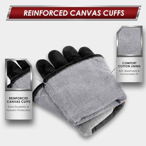 Gants de soudure en cuir de vachette pleine fleur à haute performance, résistants à la chaleur et aux étincelles, pour la lutte contre les incendies, la construction et le barbecue - Product Image 5