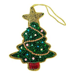 Adornos Colgantes Festivos para Decoración del Hogar de 12 cm de Alto, Origen India, Árbol de Navidad Verde con Estrella Dorada en la Punta, en Oferta - Product Image 1