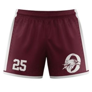 Shorts de lacrosse unisexe bordeaux et blanc en polyester, coupe athlétique, vêtements de sport, uniforme d'équipe, entraînement et performance - Product Image 1