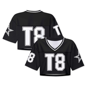Women <b>Mesh</b> Jersey <b>Crop</b> <b>Top</b> V Neck Short Sleeve Sporty Style Breathable Lightweight Football Shirt Number 80 Custom Print - Product Image 5