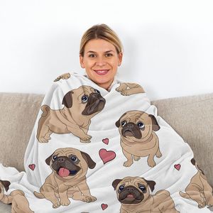 Coperta in flanella con motivo Pug Cartoon, Morbida e Leggera, per Halloween, Divano, Ufficio, Letto, Viaggi - Multifunzionale e Calda - Product Image 4