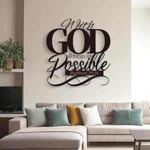 Décoration murale en métal « Avec Dieu, tout est possible », en acier inoxydable découpé au laser, décoration moderne pour la maison, à fixer au mur - Product Image 2