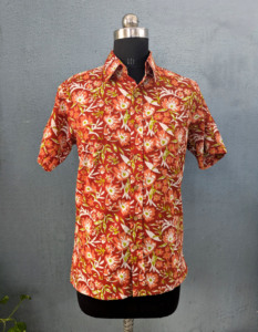 เสื้อเชิ้ตผู้ชายแขนสั้นพิมพ์ลายดอกไม้ผ้าฝ้ายลำลองคอปกสไตล์ฤดูร้อน - Product Image 4