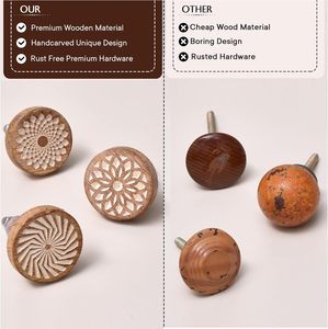 Wholesale Handmade Wooden Carved <b>Knobs</b> Floral Mandala <b>Drawer</b> Cabinet Door Pulls Vintage Furniture <b>Decorative</b> Handles - Product Image 5