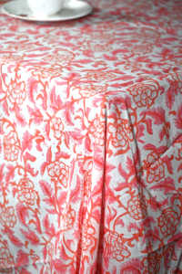 Customizable <b>Pink</b> Floral Cotton <b>Tablecloth</b> Modern Hand Block Kalamkari Printed Pattern for Home Use Export Ready - Product Image 2