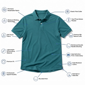 เสื้อกอล์ฟแขนสั้นผ้าฝ้ายแท้ 100% คุณภาพพรีเมียม แห้งเร็ว รับผลิตแบบ OEM แบรนด์ส่วนตัว ยูนิฟอร์มบริษัท โรงงาน - Product Image 5