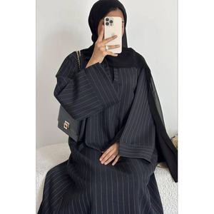 Abaya classique rayée en double tissu, robe musulmane à manches larges, tenue modeste pour femme, longueur complète, vêtement de prière, boutique Eid Ramadan - Product Image 2