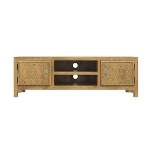 Handcrafted Mango Wood TV Console <b>Rustic</b> Media Cabinet Storage Unit Double Door Open <b>Shelf</b> Entertainment Furniture Natural Finis - Product Image 1