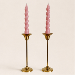 Spiral Taper Candle Set with Gold Metal <b>Holder</b> Modern Twisted Pink Unscented Candles for Wedding Centerpiece and Luxury Home - Product Image 1