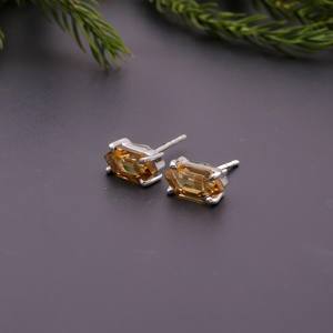 Boucles d'oreilles hexagonales en quartz citrine naturel, argent sterling 925 plaqué or, bijoux minimalistes faits à la main, cadeau pour femmes - Product Image 4