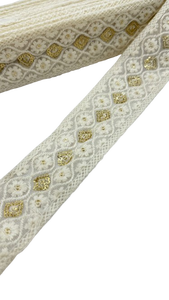 Ribete de Encaje Floral con Diseño de Vieiras, 100% Poliéster, 3 cm de Ancho, Rollo de 9 Metros para Ropa Étnica, Bolsos, Zapatos y Textiles para el Hogar - Product Image 4