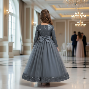 ชุดเดรสเด็กผู้หญิงสีเทาประดับเลื่อมขายดีที่สุดสำหรับงานแต่งงาน ชุดราตรีงานวันเกิดเด็กปักลายกำมะหยี่หรูหรา ชุดสำหรับงานพิธีการ - Product Image 6