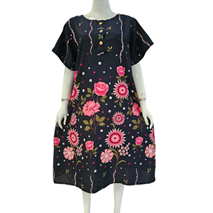 Vêtements de nuit pour femmes, imprimé floral, col rond, manches trois quarts, longueur complète, ample, été, rayonne, décontracté, respirant, tissu non tissé doux - Product Image 6
