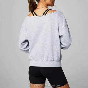 Women's Oversized <b>Off</b> <b>Shoulder</b> <b>Sweatshirt</b> Solid Color Knitted Cotton Breathable Autumn Casual Wear - Product Image 6
