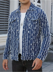 TRIBON SPORTS Chaqueta Camisera de Mezclilla para Hombre, Color Sólido, Borde Deshilachado, Cuello Clásico, Corte Regular, Estilo Casual, para Primavera, con un Solo Botón - Product Image 5