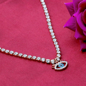 925 Sterling <b>Silver</b> Rose Gold Plated Evil Eye Tennis <b>Choker</b> Necklace Sparkling White Blue CZ Charm Wholesale Jewelry - Product Image 5