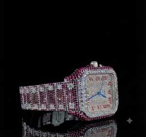 Reloj de Lujo para Mujer con Diamantes Rectangulares y Detalles de Rubí, Movimiento de Cuarzo Analógico, Correa de Acero Inoxidable, Esfera de 30 mm - Product Image 4