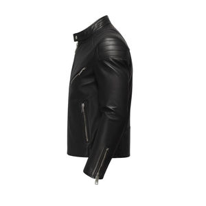 Blouson de motard noir pour homme en polyester/coton – Coupe ajustée, écologique, respirant, manteau d'hiver pour moto, motif personnalisé, logo avant décontracté - Product Image 3
