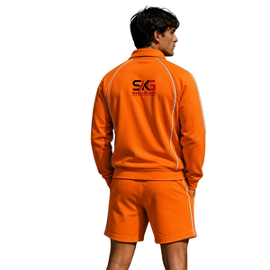<b>Orange</b> <b>Men</b> Tracksuit Set Reflective Stripe Zip Up Jacket Drawstring <b>Shorts</b> Custom Logo Sportswear - Product Image 2