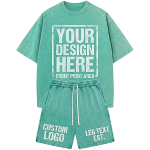 <b>Pink</b> Washed <b>Men's</b> 100% Cotton Soft Silk Screen Printed T-<b>Shirt</b> Shorts Set Custom Print Casual Two-Piece Summer Streetwear Outfit - Product Image 2
