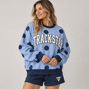 Conjunto Deportivo Casual Personalizado de 2 Piezas para Mujer, Camiseta de Cuello Redondo con Puntos Grandes Azul Claro y Pantalones Cortos - Product Image 3