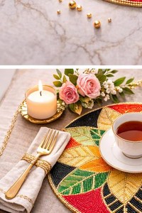 Set de table rond perlé fait main, luxe, décoration de table de mariage, dessous de plat de 14 pouces - Product Image 1