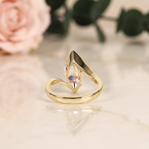 Luxury Gold Marquise Cut Bypass <b>Ring</b> with Sculpted Open Shank and Sleek Bezel Frame Modern Elegant <b>Statement</b> Fine Jewelry Design - Product Image 3