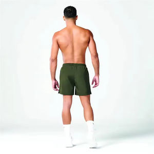 Pantalones Cortos Deportivos de Gimnasio para Hombre, Color Verde Oliva, Estilo Bermuda, con Logotipo y Color Personalizados, Cintura Media, de Poliéster - Product Image 2