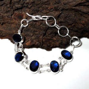 Natural Blue Sapphire <b>Bracelet</b> 925 Sterling Silver <b>Bracelet</b> Handmade Oval Faceted Gemstone Jewelry Women Gift - Product Image 4