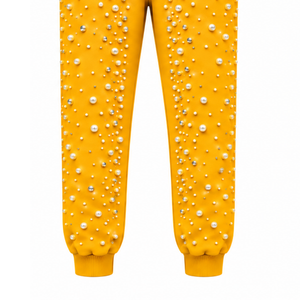 Gold Pearl Beaded <b>Jogger</b> Pants <b>Women</b> Luxury Embellished Drawstring Sweatpants Casual Streetwear <b>Fleece</b> Trousers With Pockets - Product Image 6
