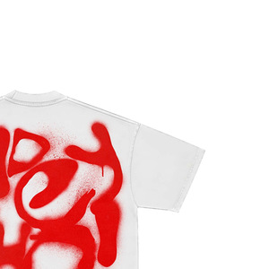 Camiseta Blanca Extra Grande para Hombre con Estampado de Grafiti Rojo en la Espalda, Estilo Urbano, Manga Corta, Cuello Redondo, Jersey de Algodón - Product Image 3