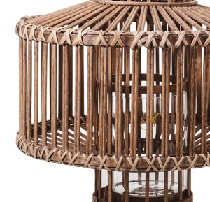 Lanterne décorative en rotin pour bougie, avec insert en verre, support en osier pour pilier, abat-jour rustique suspendu pour lustre - Product Image 3