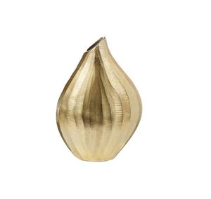 แจกันทองเหลืองทรงหยดน้ำลายหรูหรา กระถางดอกไม้อลูมิเนียมสีทองด้าน ดีไซน์ลายร่องแบบออร์แกนิก แจกันตั้งโต๊ะ ตกแต่งบ้านและโรงแรม - Product Image 1