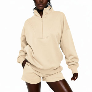 Conjunto de Sudadera con Cierre de Cremallera y Pantalones Cortos para Mujer, Estilo Casual, Ligero, de Dos Piezas, Conjunto Deportivo Personalizado para Mujer - Product Image 1