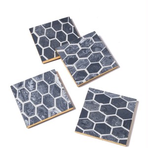 Best Quality Factory Wholesale <b>Table</b> <b>Coaster</b> Custom Designed Bamboo and Resin Inlay on Slate for Tea and Coffee - Product Image 1