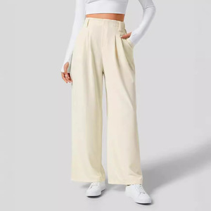 High Waist <b>Wide</b> <b>Leg</b> Pleated Pants Solid Color Loose Fit Full Length Crepe Fabric Anti-Wrinkle Casual Women's <b>Trousers</b> Autumn - Product Image 6