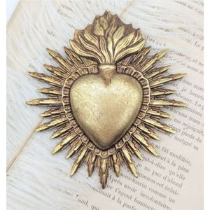 Handcrafted Brass Sacred Heart Wall Decor Exquisite Ex Voto Milagro Heart Flamed Metallic Plaque Bohemian Spiritual Home Wall - Product Image 6