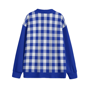 Cárdigan de punto de lana azul y blanco Beta Phi Sigma con cuello en V, cierre de botones, ajuste relajado, manga larga, liso, para invierno - Product Image 3