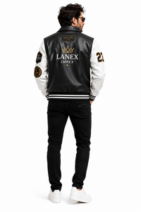 Custom Black <b>White</b> Leather Varsity <b>Jacket</b> for <b>Men</b> Letterman Bomber <b>Jacket</b> with Chenille Embroidered Patches OEM ODM Manufacturer - Product Image 4