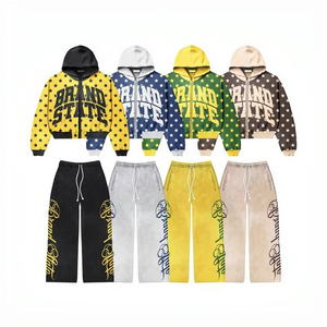 Conjuntos de sudadera con capucha personalizados con estampado de estado para hombre, sudadera con capucha extragrande con cremallera, moda Harajuku, ropa urbana, chándal corto - Product Image 1