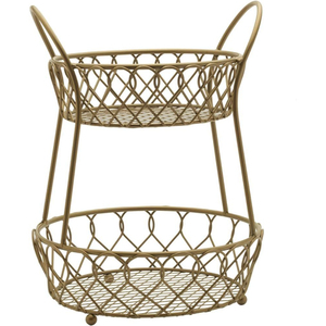 Cesta de Almacenamiento de Metal de Dos Niveles, Cesta Redonda de Alambre Negro con Soporte para Exhibición de Artículos de Cocina, Cesta Decorativa - Product Image 6