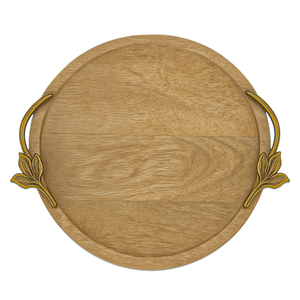 Oval Wooden Serving Tray With Floral Metal Handles Vintage Design Durable <b>Decorative</b> <b>Plate</b> - Product Image 2