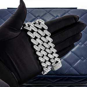 สร้อยคอแบบ Cuban Link ประดับเพชรโมอิสซาไนต์ทรงบาแกตต์ สไตล์ฮิปฮอป หรูหรา สีเงิน ของขวัญสุดพิเศษ - Product Image 5