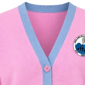 Women Pink Blue V Neck Knit <b>Cardigan</b> Long Sleeve Button Front Contrast Stripe Sweater <b>with</b> <b>Pockets</b> Casual Soft Everyday Fashion - Product Image 3