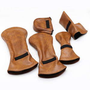 Housse de tête de club de golf en cuir PU marron brodée avec bande élastique, résistante à la poussière, accessoire de golf - Product Image 1